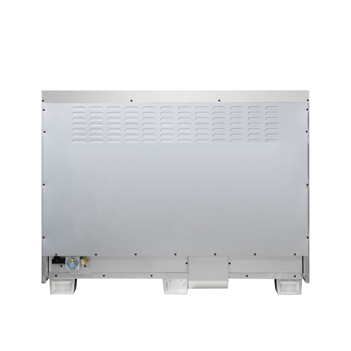 Forno Capriasca 48 Inch Freestanding French Door Dual Fuel Range in White with Antique Brass Accessories, 8 Burners, True Convection Oven