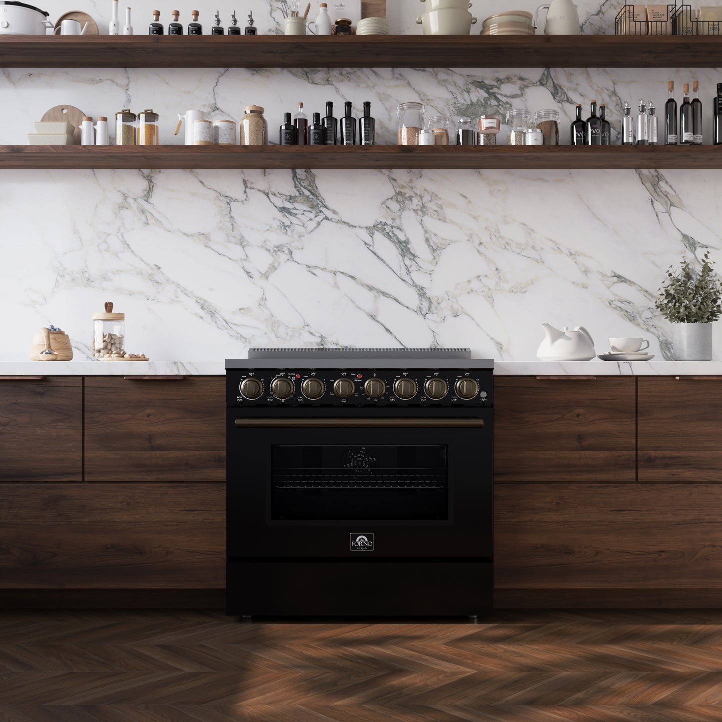 Forno Paolo 36 Inch Black Freestanding Electric Range, Stainless Steel, 5.44 cu.ft, True Convection Oven, Energy Efficient