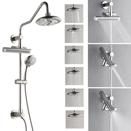 Forno Acqua AcquaFALL Shower, Brushed Nickel Finish, Overhead Rainfall Shower, 7 Way Diverter, Handheld Shower Head, Body Jets, 1.8 GPM Flow Rate