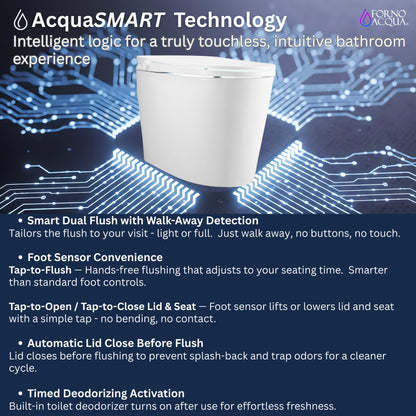 FORNO ACQUA Luxurious Smart Toilet. Includes Auto Flush, Auto Lid, Powerful Flush, sleek tankless design Ideal for Powder Rooms.