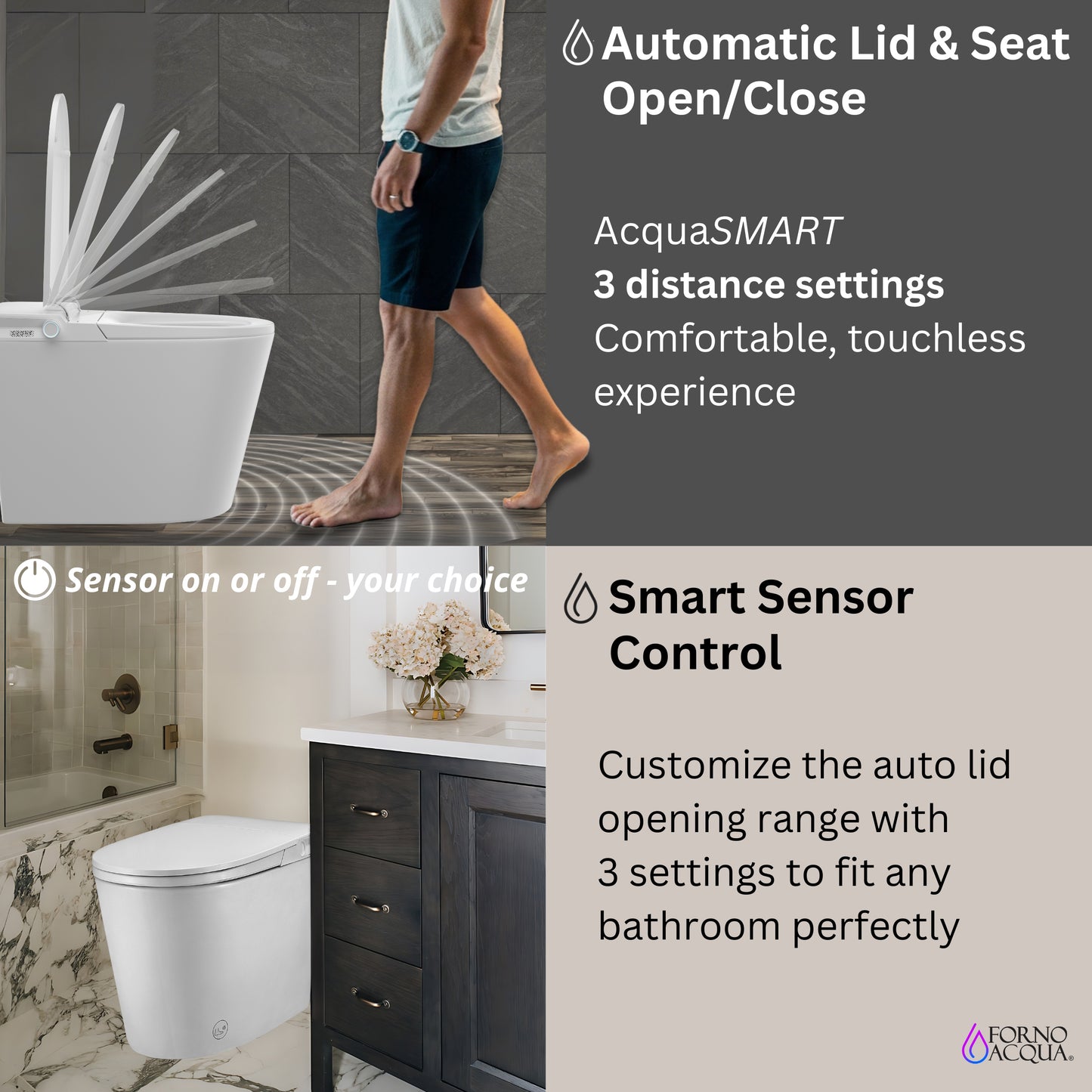 FORNO ACQUA Luxurious Super Smart Toilet. Includes Bidet, Heated Seat, Auto Flush, Auto Lid, Powerful Flush, Ideal for master bathrooms.