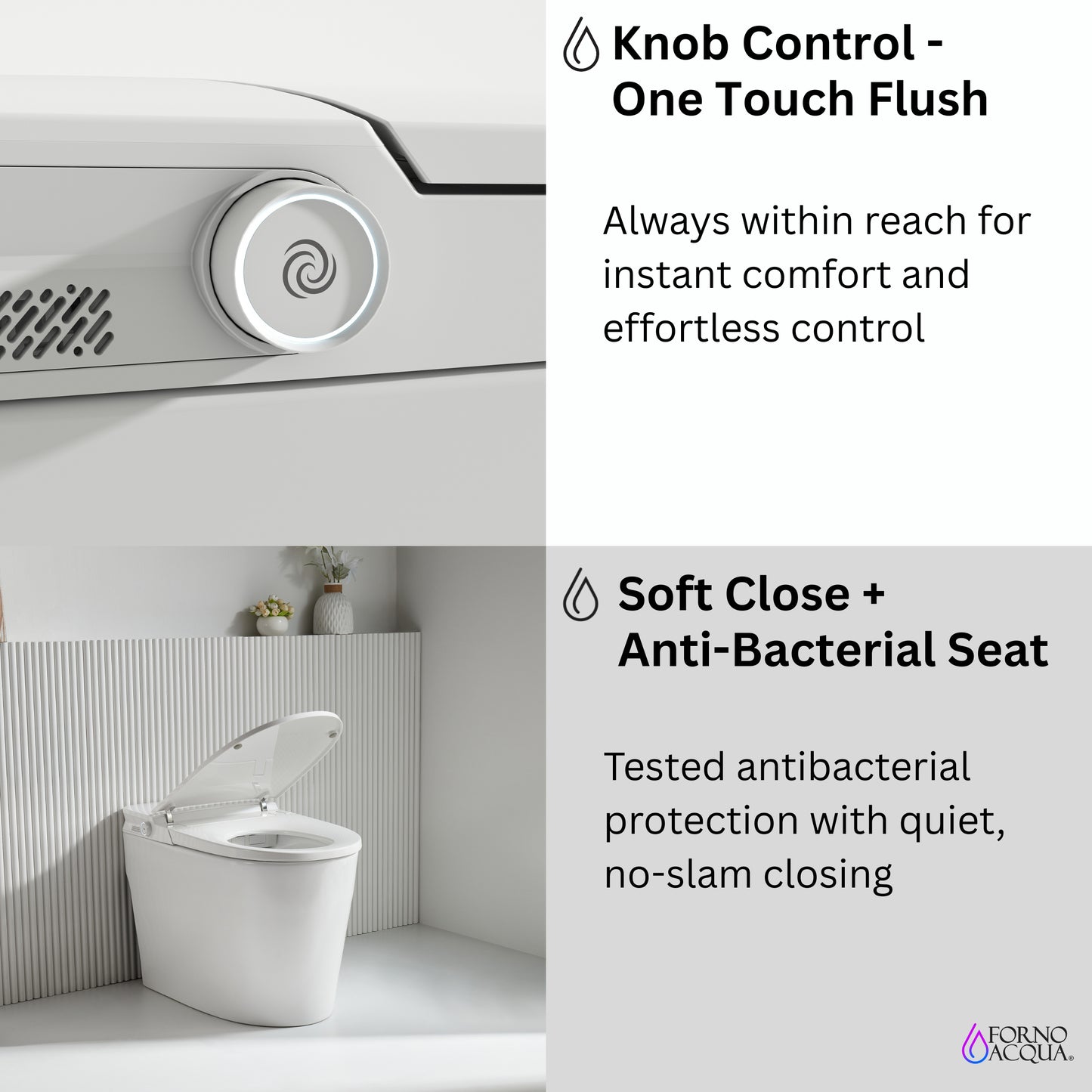 FORNO ACQUA Luxurious Smart Toilet. Includes Auto Flush, Powerful Flush, sleek tankless design Ideal for Powder Rooms.
