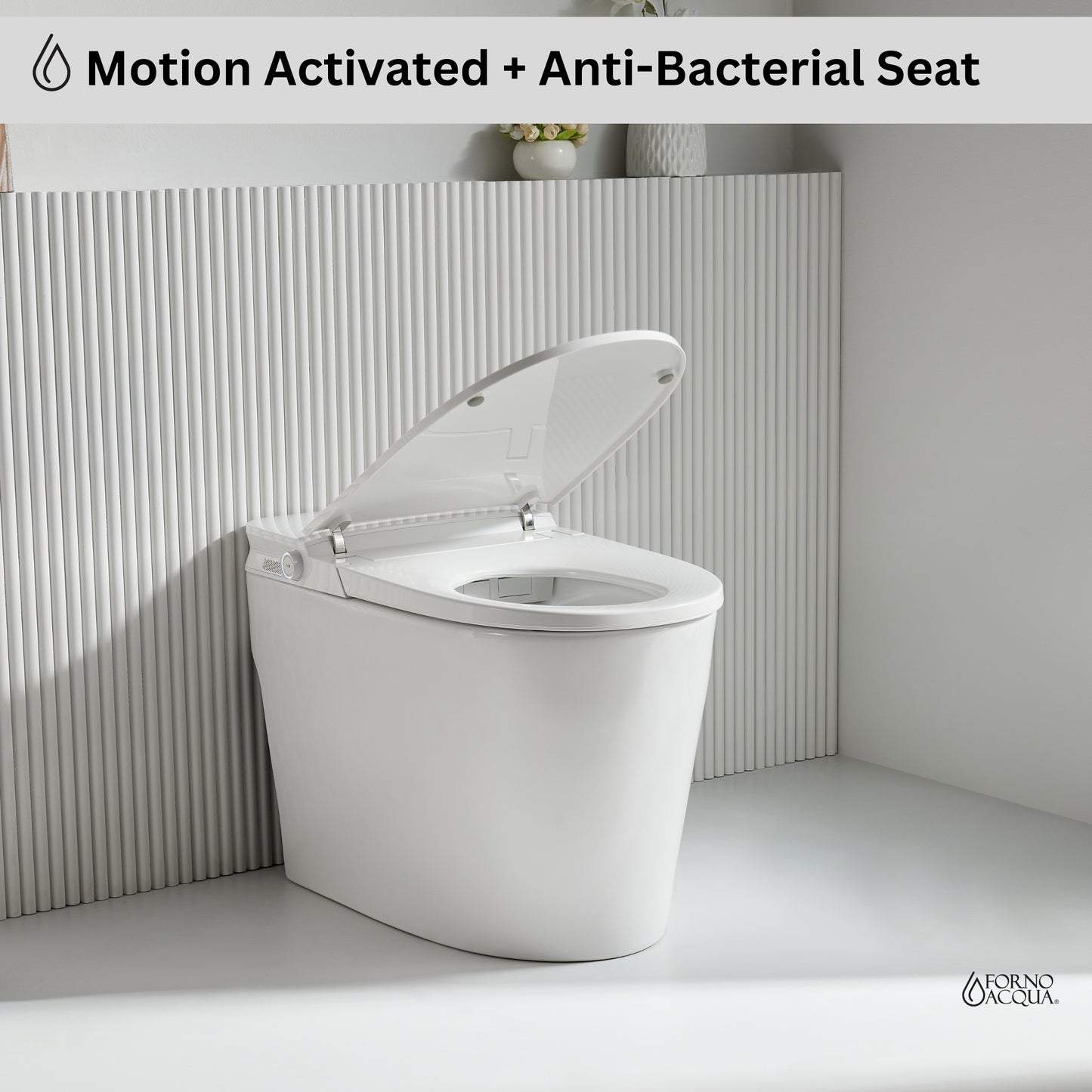 FORNO ACQUA Luxurious Smart Toilet. Includes Auto Flush, Auto Lid, Powerful Flush, sleek tankless design Ideal for Powder Rooms.