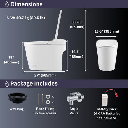 FORNO ACQUA Luxurious Smart Toilet. Includes Heated Seat, Auto Flush, Auto Lid, Powerful Flush, Ideal for Powder Rooms.