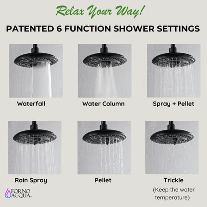 Forno Acqua AcquaSPA Retrofit Shower, Overhead Rainfall, 8 Inch Shower Head, Handheld Shower Head, Body Jets, 6 Way Diverter, Matte Black Finish, 2.5 GPM Flow Rate