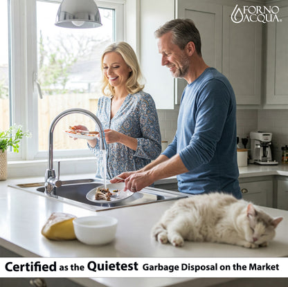 FORNO ACQUA BrightDIAMOND Black Onyx 3/4HP Super Quiet Garbage Disposal Corded with Motion Sensor Cabinet Light & Pre-Wired Air Switch