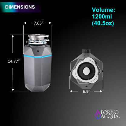 FORNO ACQUA BrightDIAMOND Black Onyx 3/4HP Super Quiet Garbage Disposal Corded with Motion Sensor Cabinet Light & Pre-Wired Air Switch