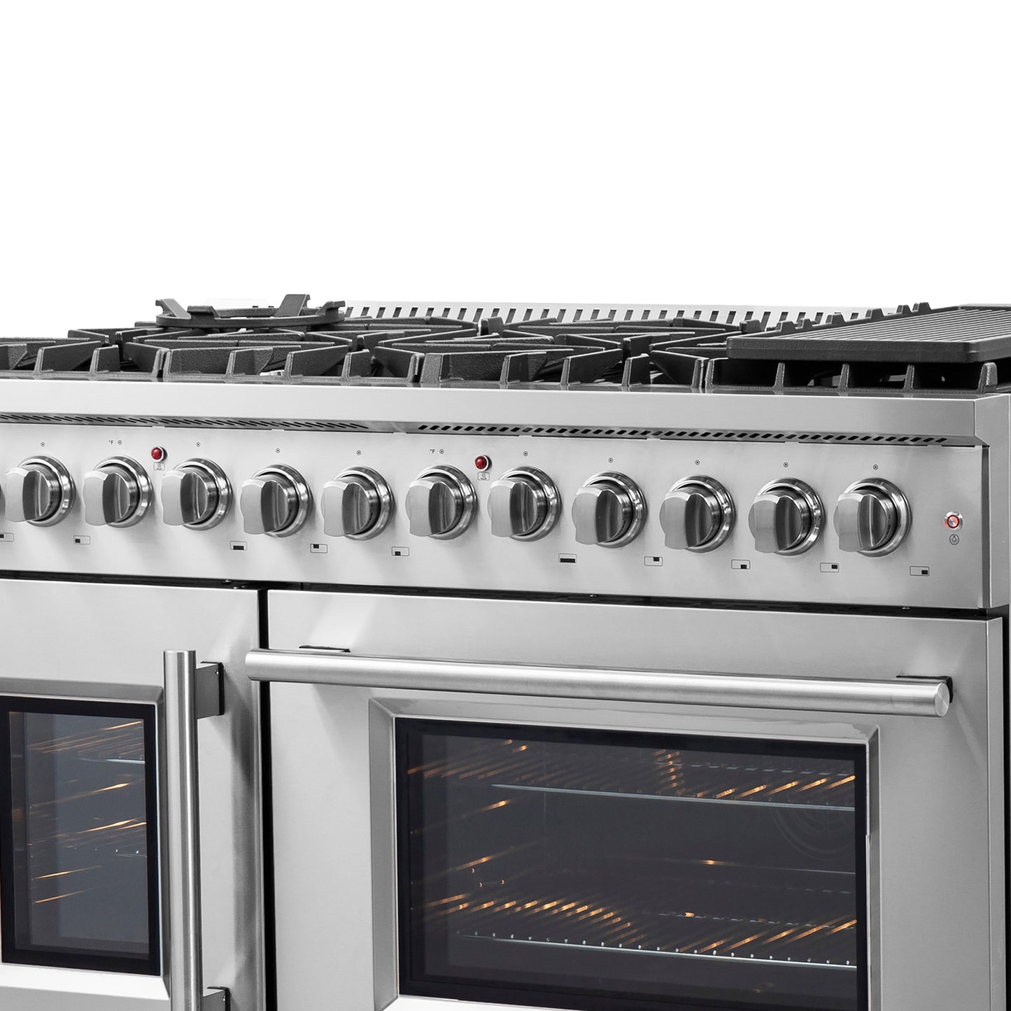 FORNO Galiano 48-Inch French Door Dual Fuel Range All Stainless Steel, 8 Sealed Burners, 107,000 BTU, Griddle, 6.58 cu.ft. Double Ovens