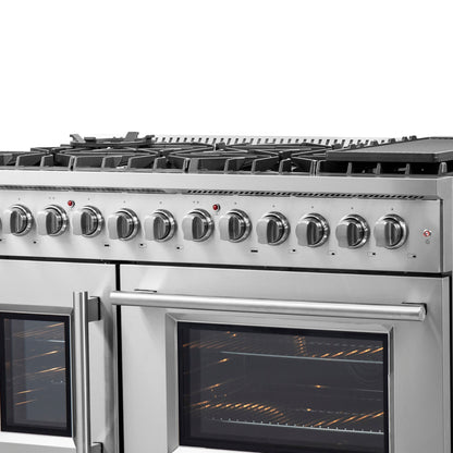 FORNO Galiano 48-Inch French Door Dual Fuel Range All Stainless Steel, 8 Sealed Burners, 107,000 BTU, Griddle, 6.58 cu.ft. Double Ovens