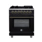 Forno Massimo 30-Inch Freestanding Dual Fuel Range in Black with Antique Brass Accessories, 4 Burners, 4.32 cu. ft. Convection Oven