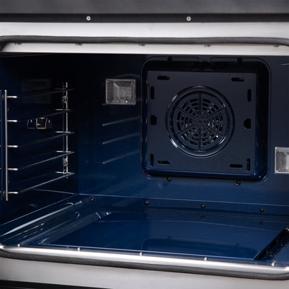 Forno Capriasca 30 Inch Freestanding French Door Dual Fuel Range in Black with Antique Brass Accessories, 5 Burners, True Convection Oven