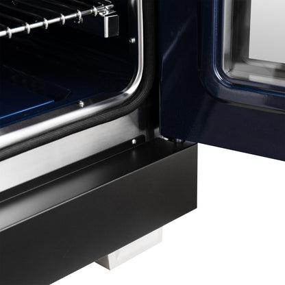 Forno Capriasca 36 Inch Freestanding French Door Dual Fuel Range in Black with Antique Brass Accessories, 6 Burners, True Convection Oven