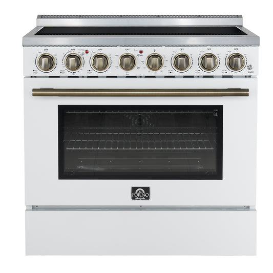 Forno Paolo 36 Inch White Freestanding Electric Range, Stainless Steel, 5.44 cu.ft, True Convection Oven, Energy Efficient