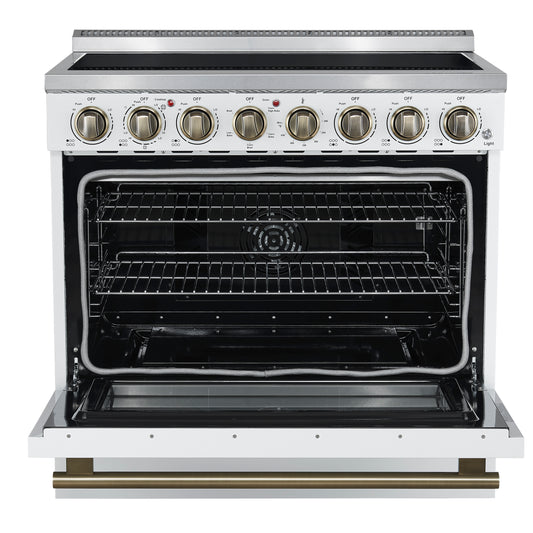 Forno Paolo 36 Inch White Freestanding Electric Range, Stainless Steel, 5.44 cu.ft, True Convection Oven, Energy Efficient