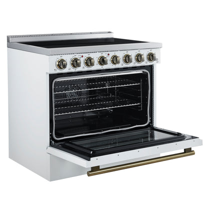 Forno Paolo 36 Inch White Freestanding Electric Range, Stainless Steel, 5.44 cu.ft, True Convection Oven, Energy Efficient