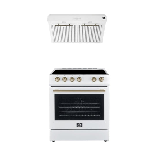 FORNO Premium 2-Piece Kitchen Bundle - Leonardo Espresso 30" White Range, 30" White Range Hood - FBDL-002-03CA