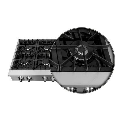 Forno Cossato Alta Qualita 48-Inch Pro-Style Gas Rangetop, Stainless Steel, 8 Sealed Burners, 107,000 BTU Total Output, Continuous Cast Iron Grates