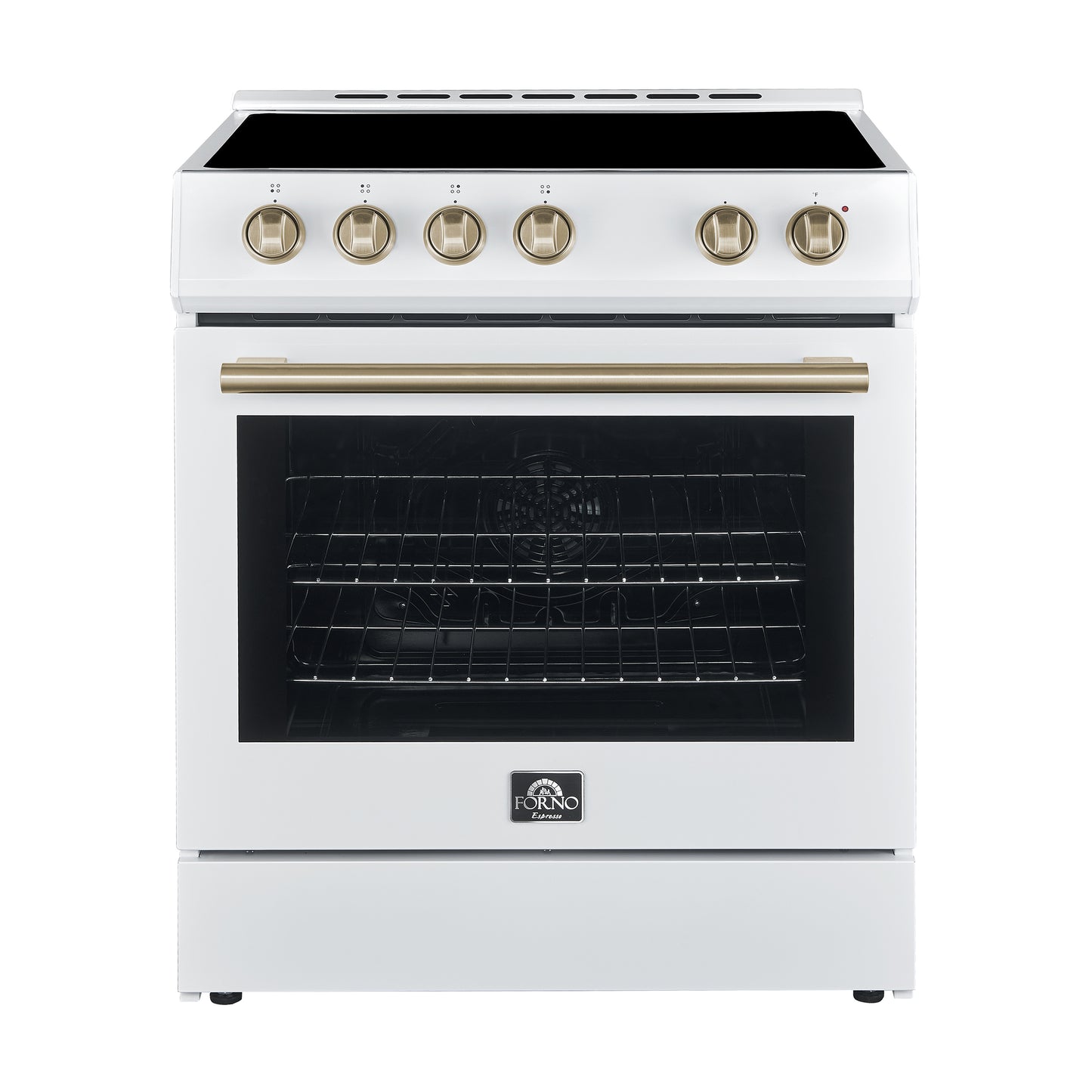 FORNO Premium 3-Piece Kitchen Bundle - Leonardo Espresso 30" White Range, 30" White Range Hood, 31" White Refrigerator - FBDL-001-03CA