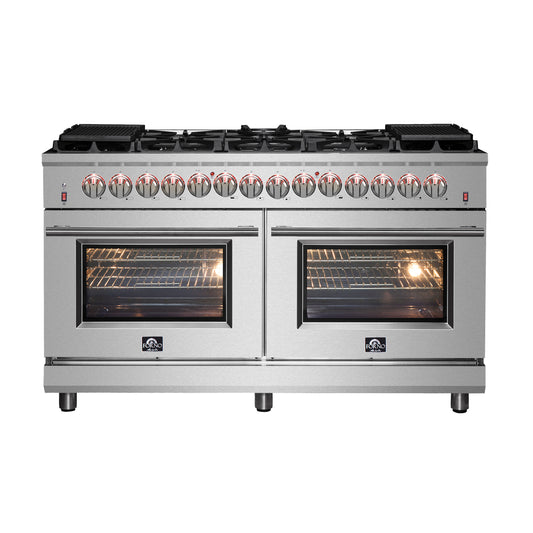 Forno Massimo 60-Inch Freestanding Dual Fuel Range, 10 Burners, Double Convection Ovens