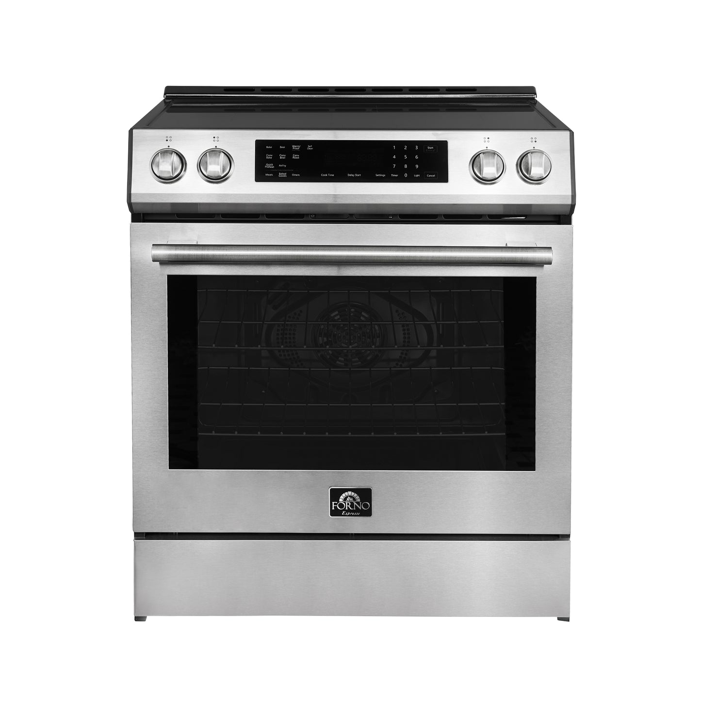 Forno Donatello Espresso 30-Inch Slide-In Stainless Steel Induction Range, Convection Oven, 5 Cooking Zones, Touch Control Panel