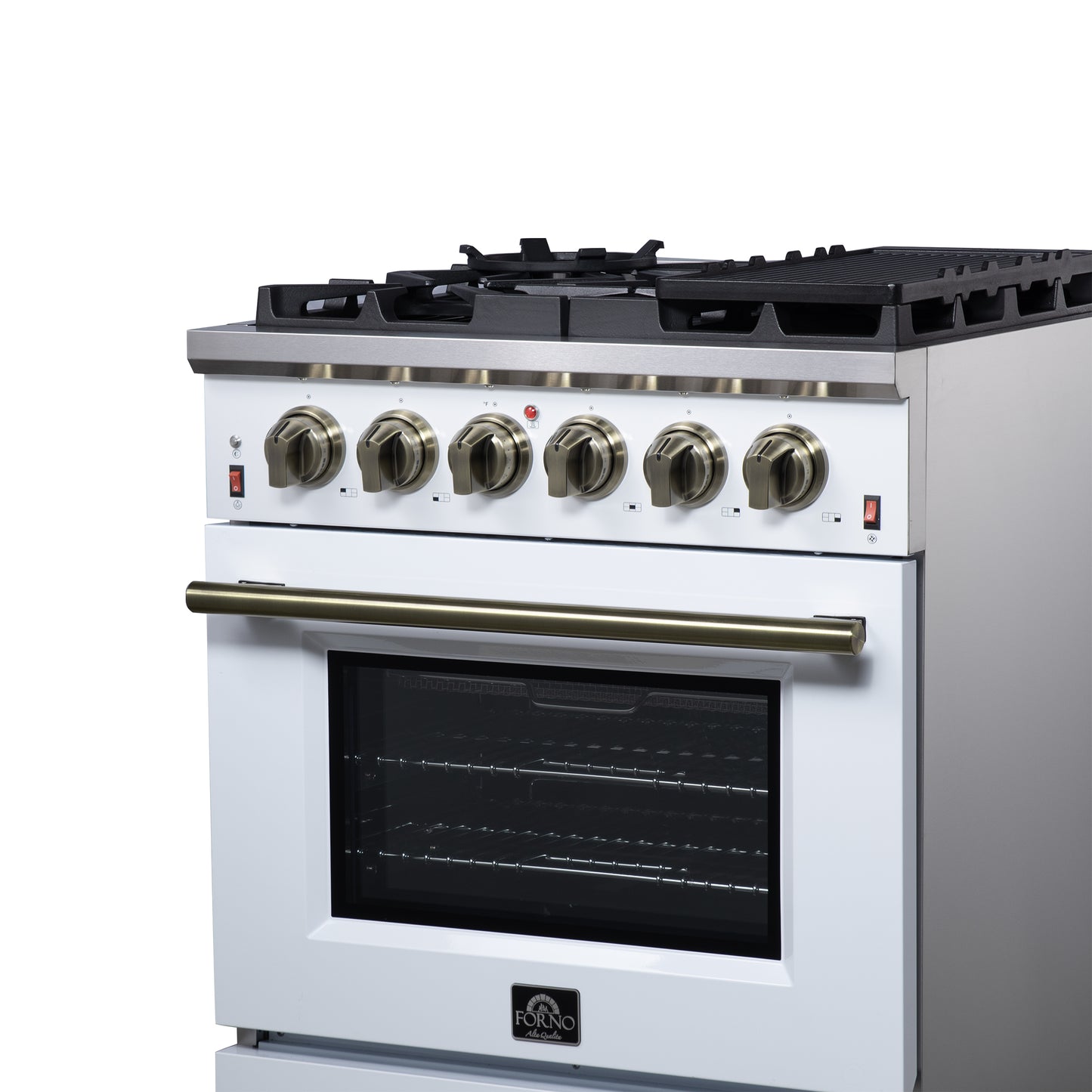 Forno Massimo 30-Inch White Freestanding Gas Range, 4 Burners, True Convection Oven