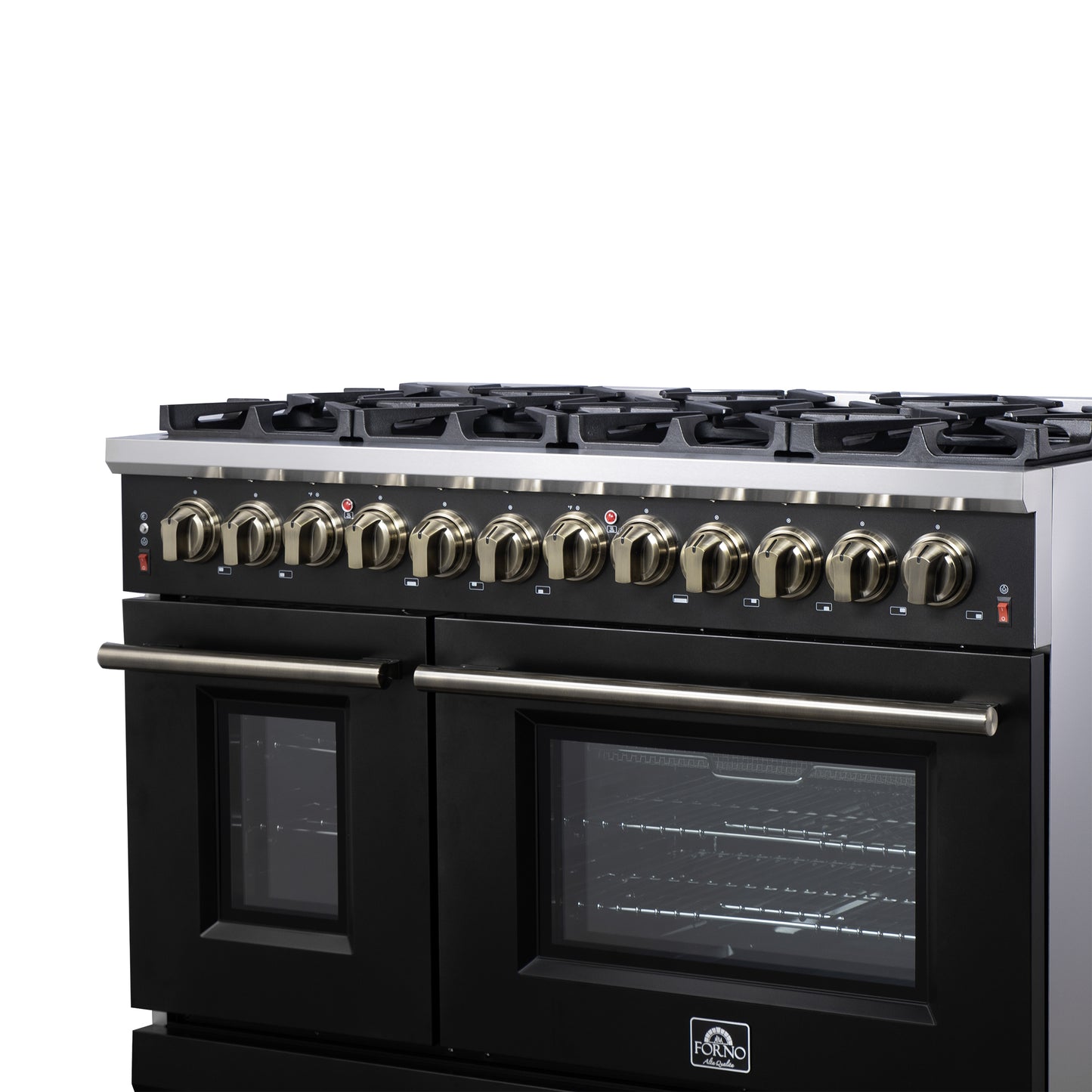 Forno Massimo 48-Inch Black Freestanding Gas Range, 8 Burners, True Convection Oven