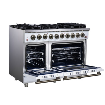 Forno Massimo 48-Inch White Freestanding Gas Range, 8 Burners, True Convection Oven