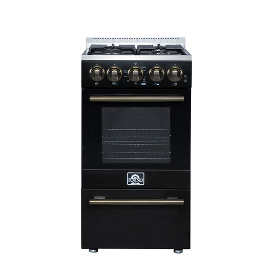 Forno Lamazze 20 Inch Freestanding Gas Range in Black, Compact Design