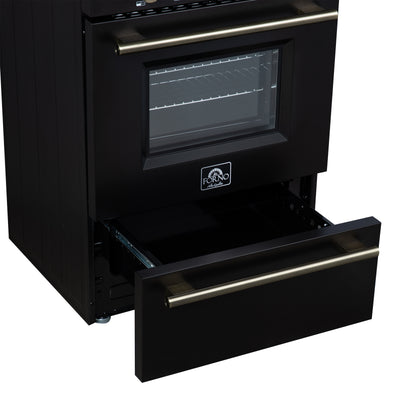 Forno Breno 24 Inch Freestanding Gas Range in Black with Antique Brass, Plug Included, Energy Efficient