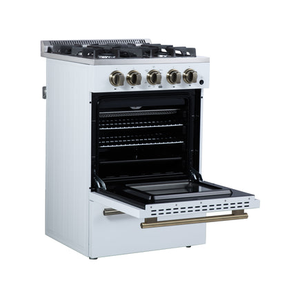 Forno Breno 24 Inch Freestanding Gas Range in White with Antique Brass, Plug Included, Energy Efficient