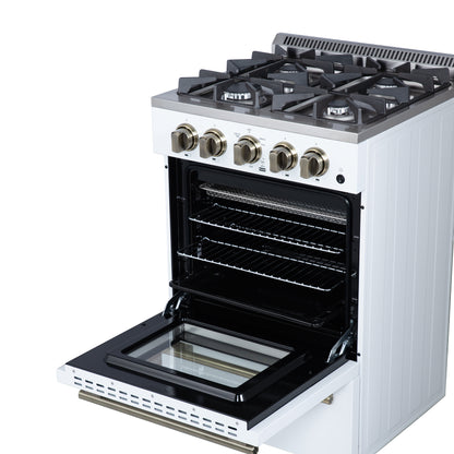 Forno Breno 24 Inch Freestanding Gas Range in White with Antique Brass, Plug Included, Energy Efficient