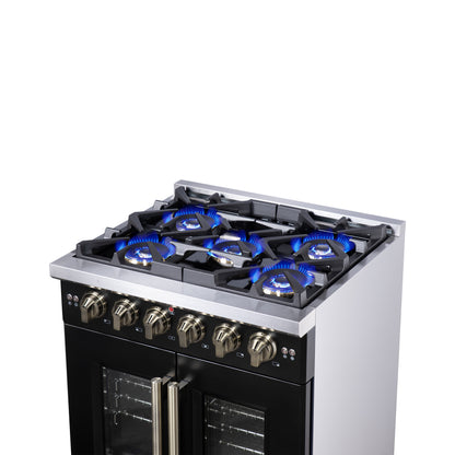 Forno Capriasca 30-Inch Freestanding French Door Gas Range, 4 Burners, Convection Oven, Energy Efficient