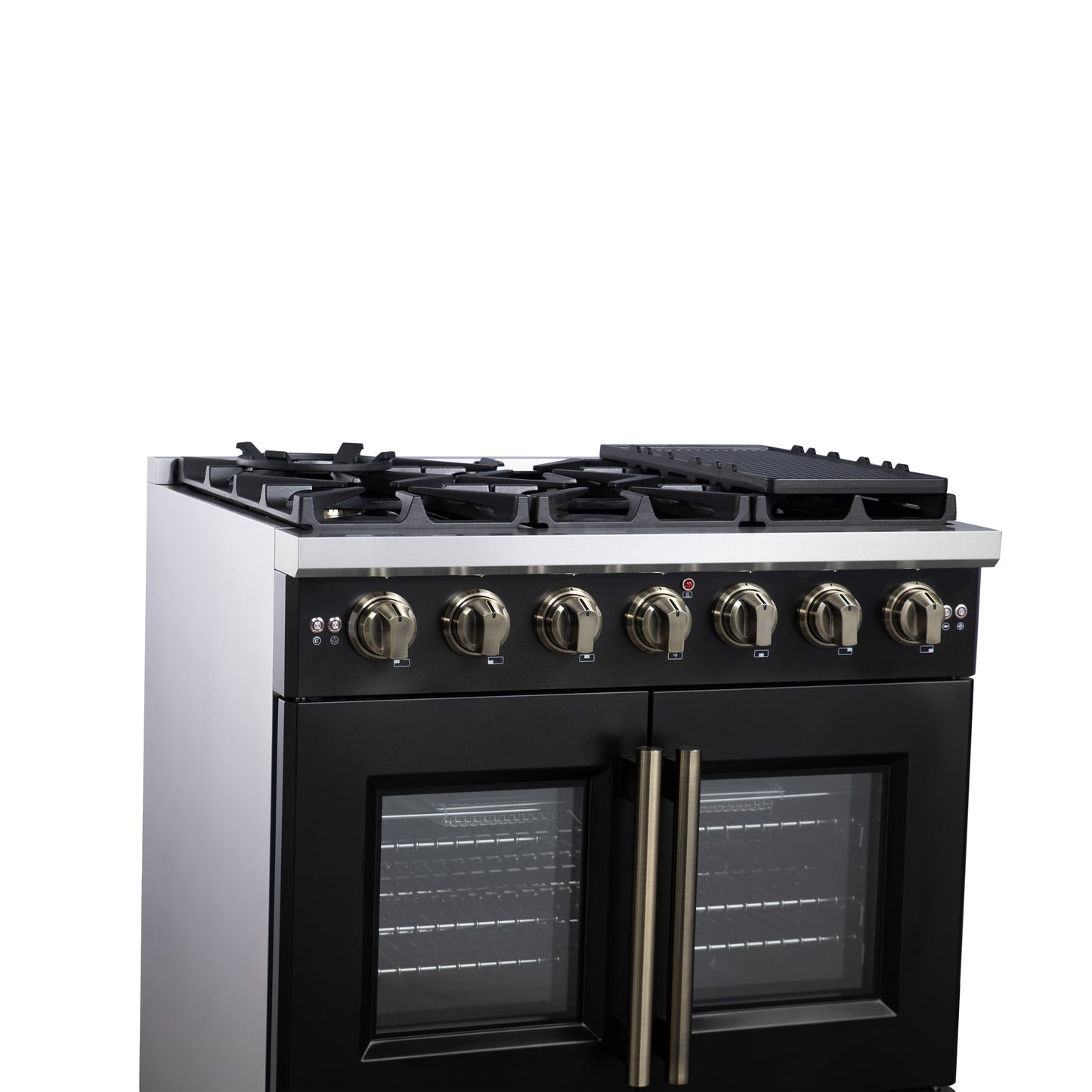 Forno Capriasca 36-Inch Black Freestanding French Door Gas Range, 6 Burners, Convection Oven, Energy Efficient