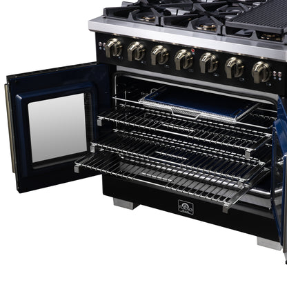 Forno Capriasca 36-Inch Black Freestanding French Door Gas Range, 6 Burners, Convection Oven, Energy Efficient