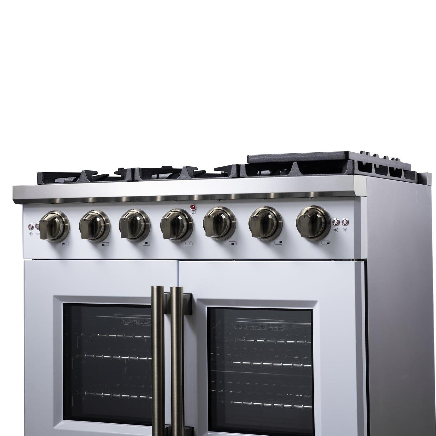Forno Capriasca 36-Inch White Freestanding French Door Gas Range, 6 Burners, Convection Oven, Energy Efficient