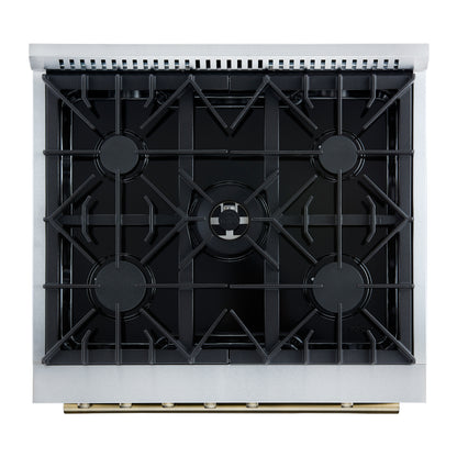 Giovanni 30-inch Gas Range White & Antique Brass Design, 5 Burners 67,000 BTU, 4.32 cu.ft. Convection Oven