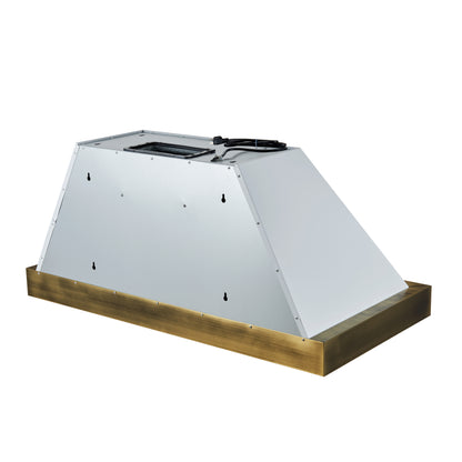 Forno Vittorio 48-Inch Wall Mount Range Hood, White with Antique Brass Trim, 600 CFM Airflow, Dishwasher-Safe Baffle Filters, Remote Control, 3-Speed Fan, Bright LED Lighting