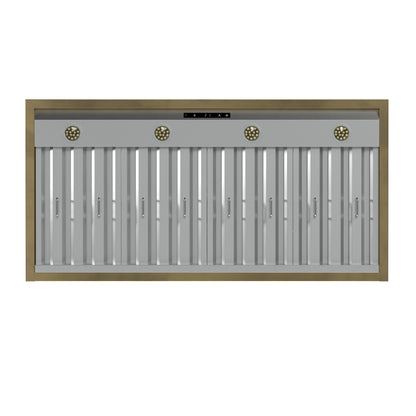 Forno Vittorio 48-Inch Wall Mount Range Hood, White with Antique Brass Trim, 600 CFM Airflow, Dishwasher-Safe Baffle Filters, Remote Control, 3-Speed Fan, Bright LED Lighting