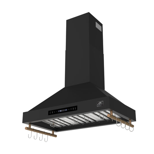 Forno Venezia 36 Inch Wall-Mounted Range Hood in Black with Touch Controls and Baffle Filters