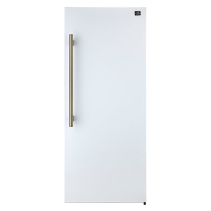 Forno Maderno 28-Inch Built-In Convertible Refrigerator in White with Antique Brass Handle, 13.6 cu.ft. Right Swing with Decorative Grill - 32-Inch Wide