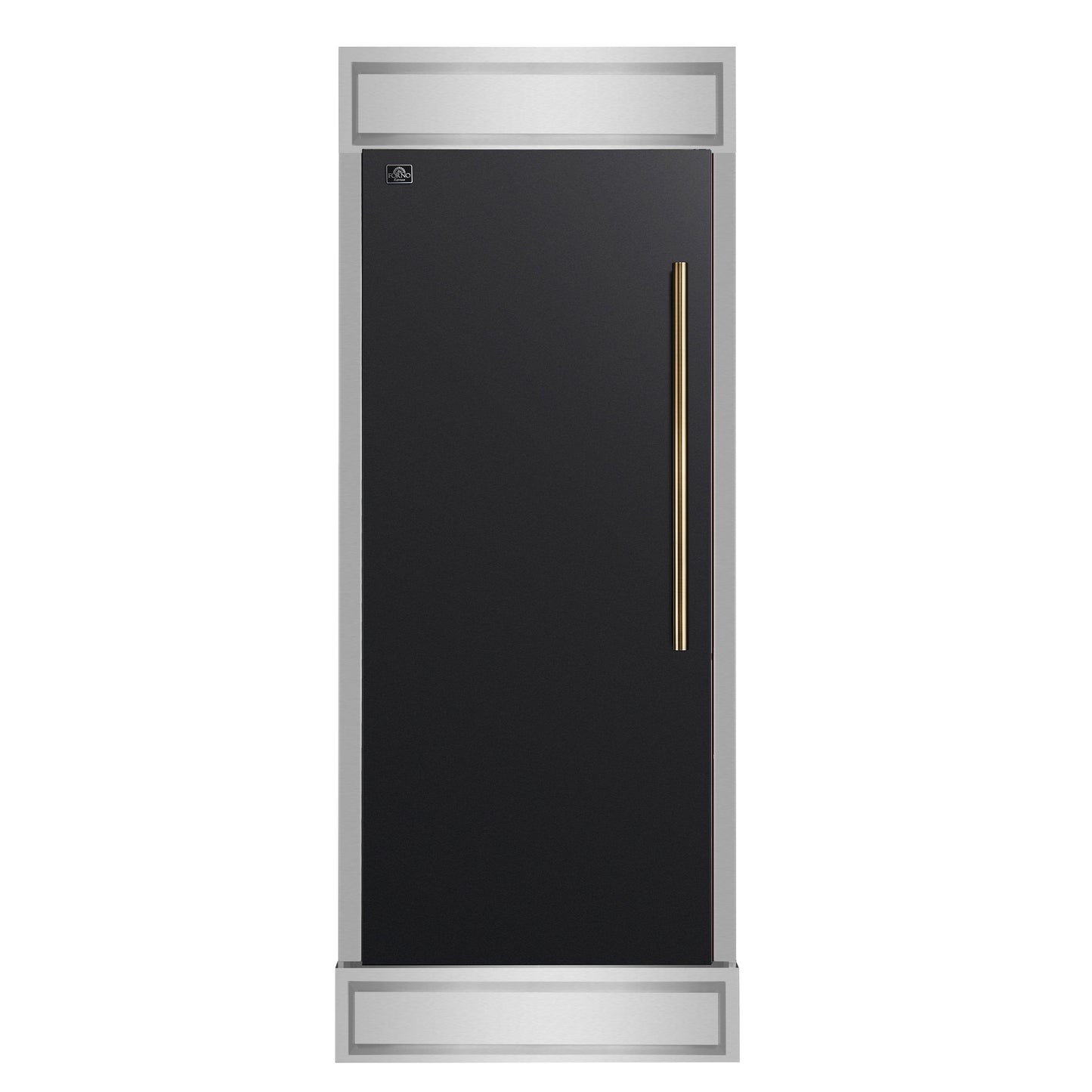 Forno Maderno 28-Inch Built-In Convertible Refrigerator in Black with Antique Brass, 13.6 cu.ft, Left Swing, Decorative Grill, ENERGY STAR Certified