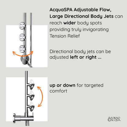 Forno Acqua AcquaSPA Retrofit Shower, Overhead Rainfall, 8 Inch Shower Head, Handheld Shower Head, Body Jets, 6 Way Diverter, Matte Black Finish, 2.5 GPM Flow Rate