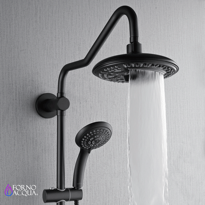 Forno Acqua AcquaSPA Retrofit Shower, Overhead Rainfall, 8 Inch Shower Head, Handheld Shower Head, Body Jets, 6 Way Diverter, Matte Black Finish, 2.5 GPM Flow Rate