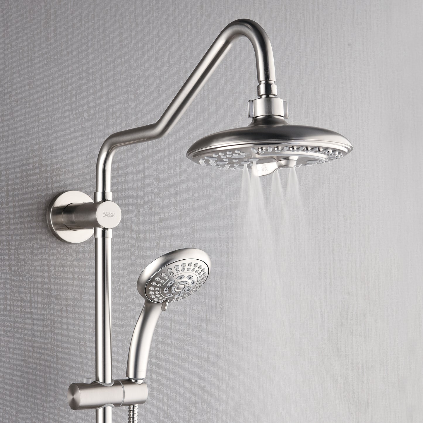 Forno Acqua AcquaSPA Retrofit Shower, Overhead Rainfall, 8 Inch Shower Head, Handheld Shower Head, Body Jets, 6 Way Diverter, Brushed Nickel Finish, 2.5 GPM Flow Rate
