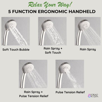 Forno Acqua AcquaFALL Shower, Brushed Nickel Finish, Overhead Rainfall Shower, Handheld Shower Head, Body Jets, 1.8 GPM Flow Rate