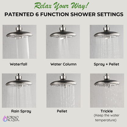 Forno Acqua AcquaFALL Shower, Polished Stainless Steel Finish, Overhead Rainfall Shower, 7 Way Diverter, Handheld Shower Head, Body Jets, 1.8 GPM Flow Rate