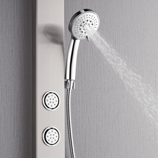 Forno Acqua AcquaSPA Shower Panel in Stainless Steel, Overhead Rainfall Shower, Handheld Shower Head, Body Jets, 1.8 GPM Flow Rate
