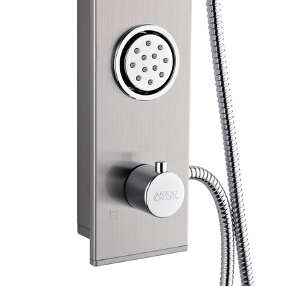 Forno Acqua AcquaSPA Shower Panel in Stainless Steel, Overhead Rainfall Shower, Handheld Shower Head, Body Jets, 6 Way Diverter, 2.5 GPM Flow Rate