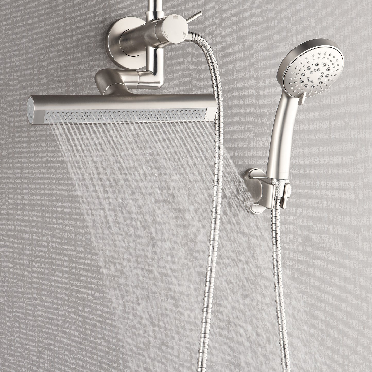 Forno Acqua AcquaFALL Mini Shower Head, Brushed Nickel Finish, Overhead Rainfall Shower, 7 Way Diverter, Handheld Shower Head, Body Jets, 1.8 GPM Flow Rate