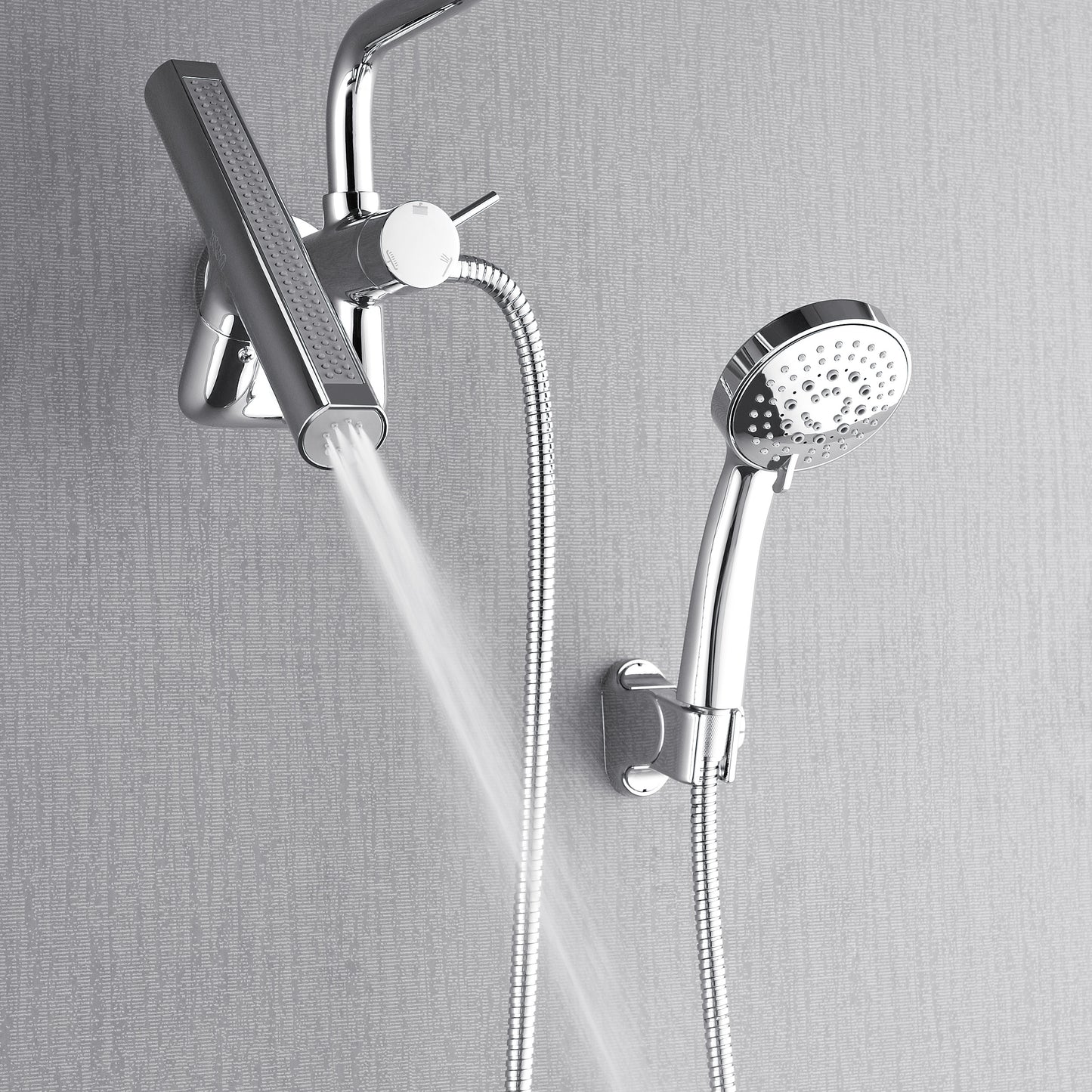 Forno Acqua AcquaFALL Mini Shower Head, Polished Stainless Steel Finish, Overhead Rainfall Shower, 7 Way Diverter, Handheld Shower Head, Body Jets, 2.5 GPM Flow Rate
